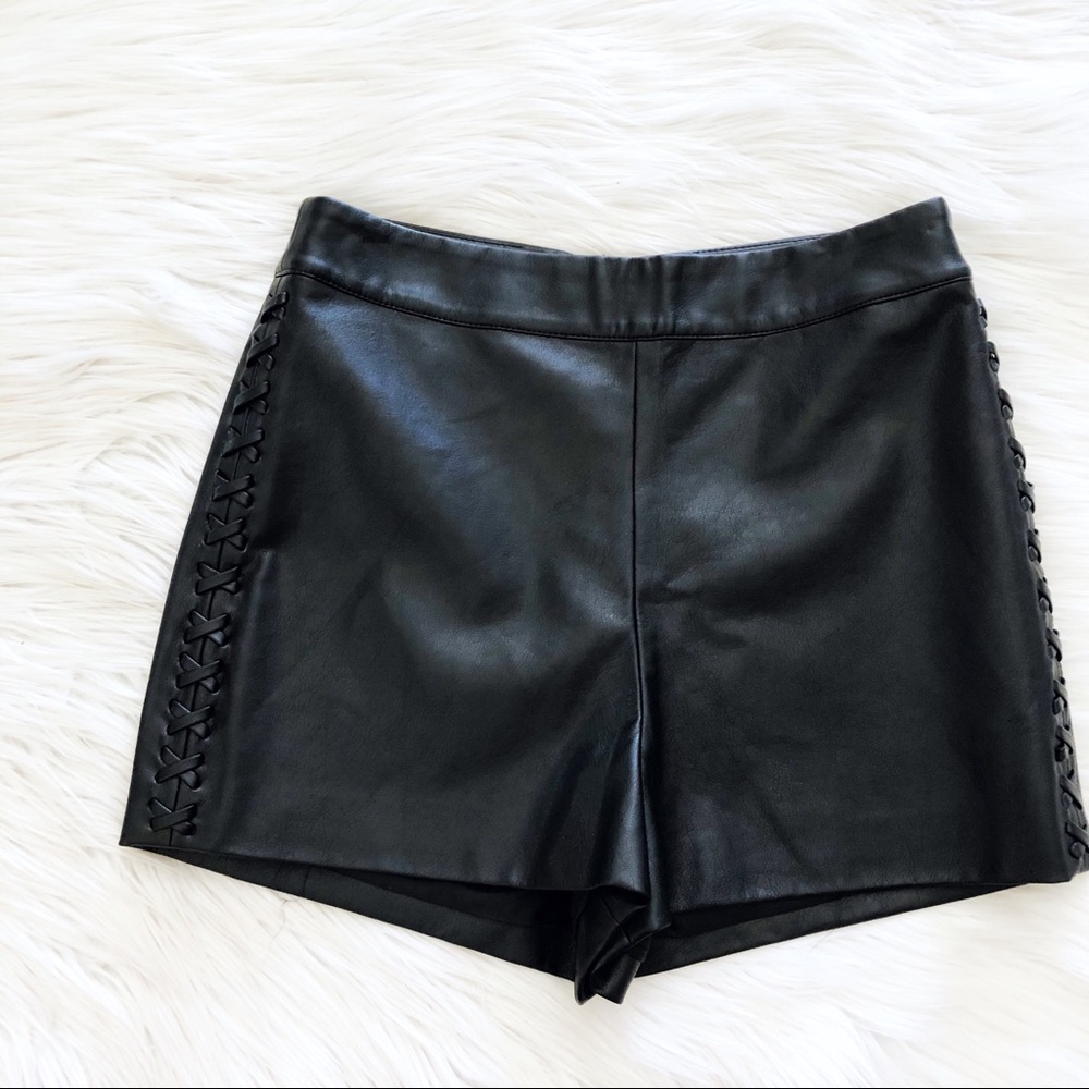Topshop High Waist Faux Leather Shorts - Picture 2 of 5